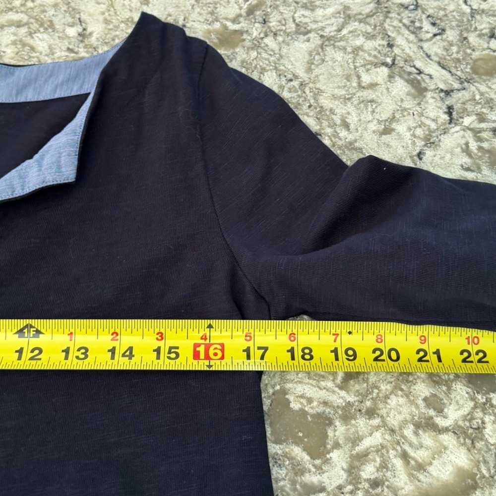 J. Crew 100% Cotton Dress Tunic Cover-Up Navy Blue 3/4 Sleeve Contrast Trim SZ S - Picture 5 of 9